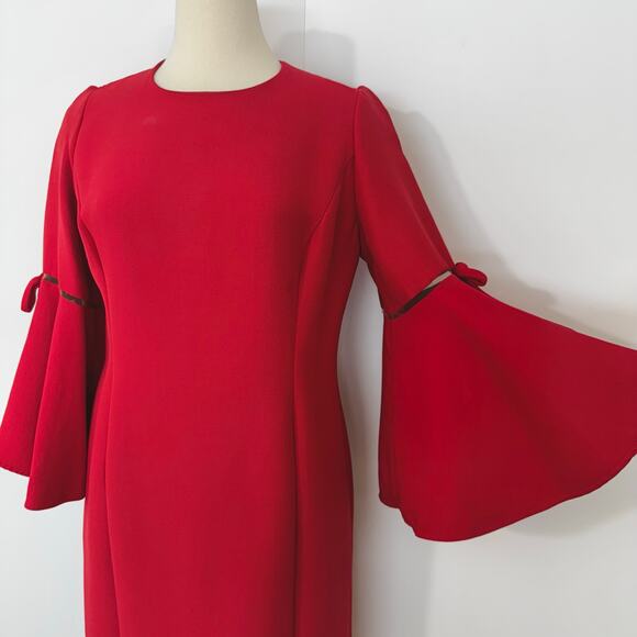 Oscar de la Renta Wool Silk Mini Sheath Dress Flared Sleeves Red Size 16 - Picture 4 of 16